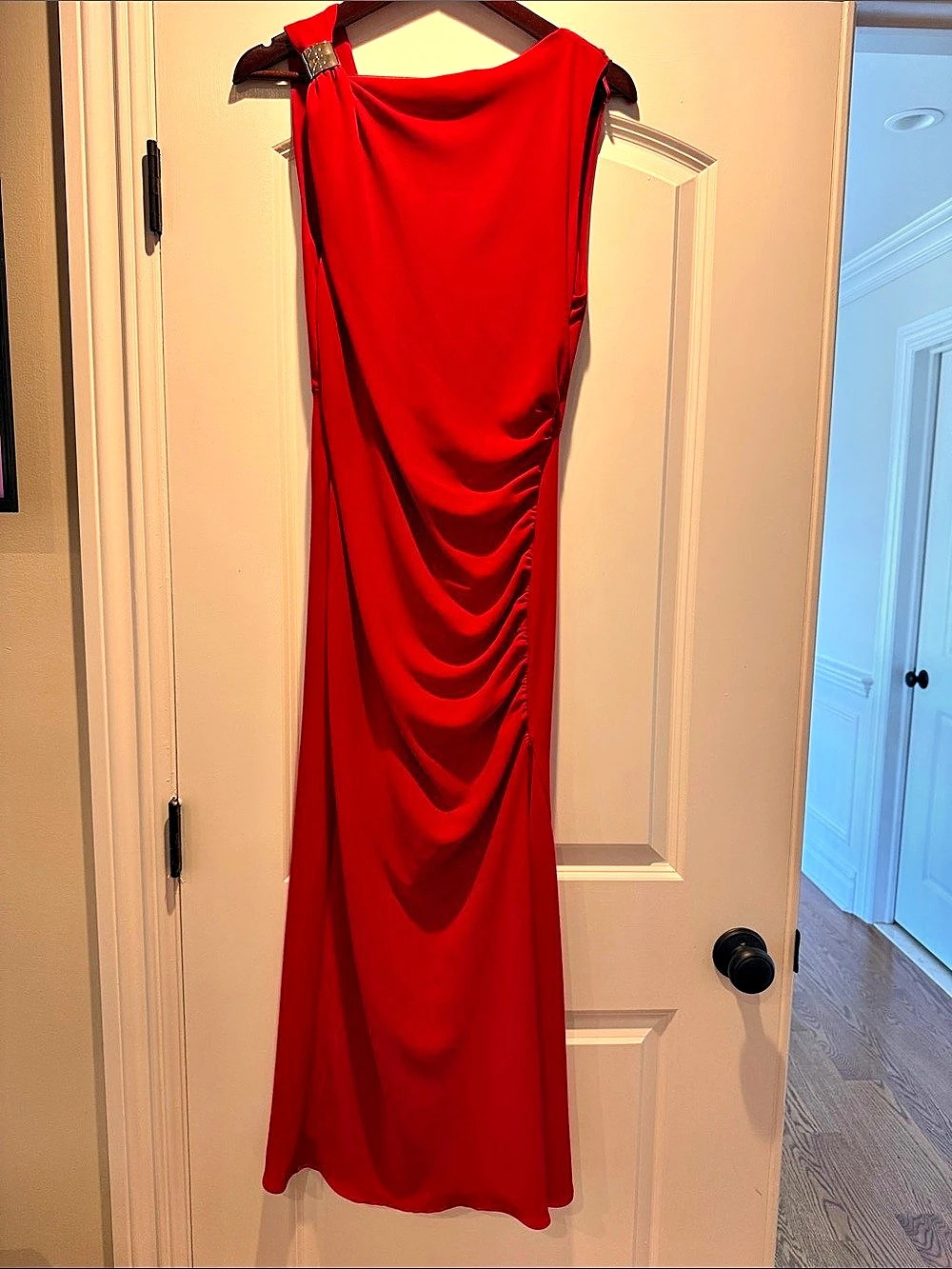 Zara Red Ruched Maxi Dress Size Medium Like New
